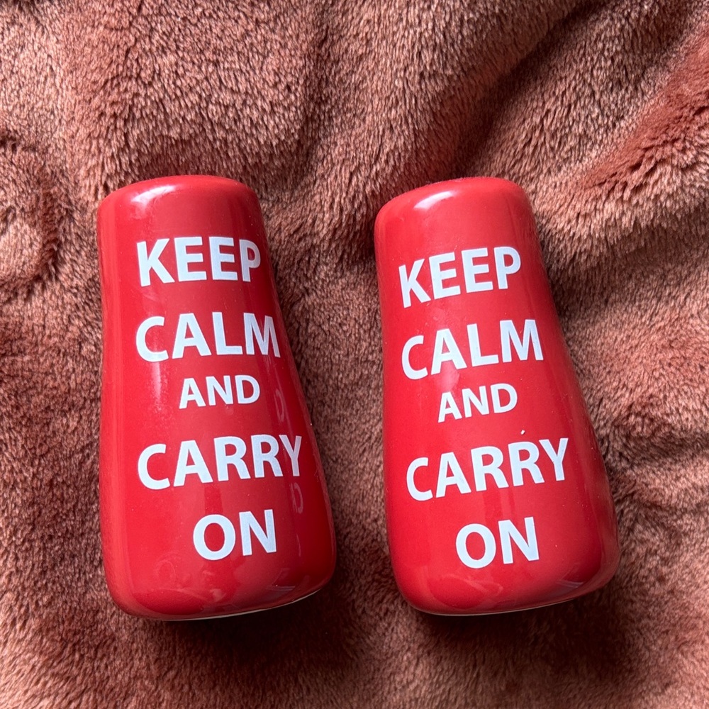 Red Keep Calm and Carry On Salt and Pepper Shakers